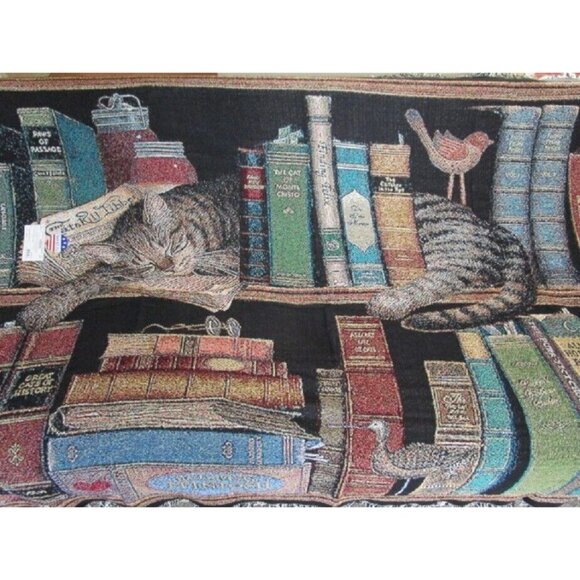New Heavy Woven Throw Blanket Charles Wysocki Max in the Stacks Cat Lover Gift - Picture 2 of 4